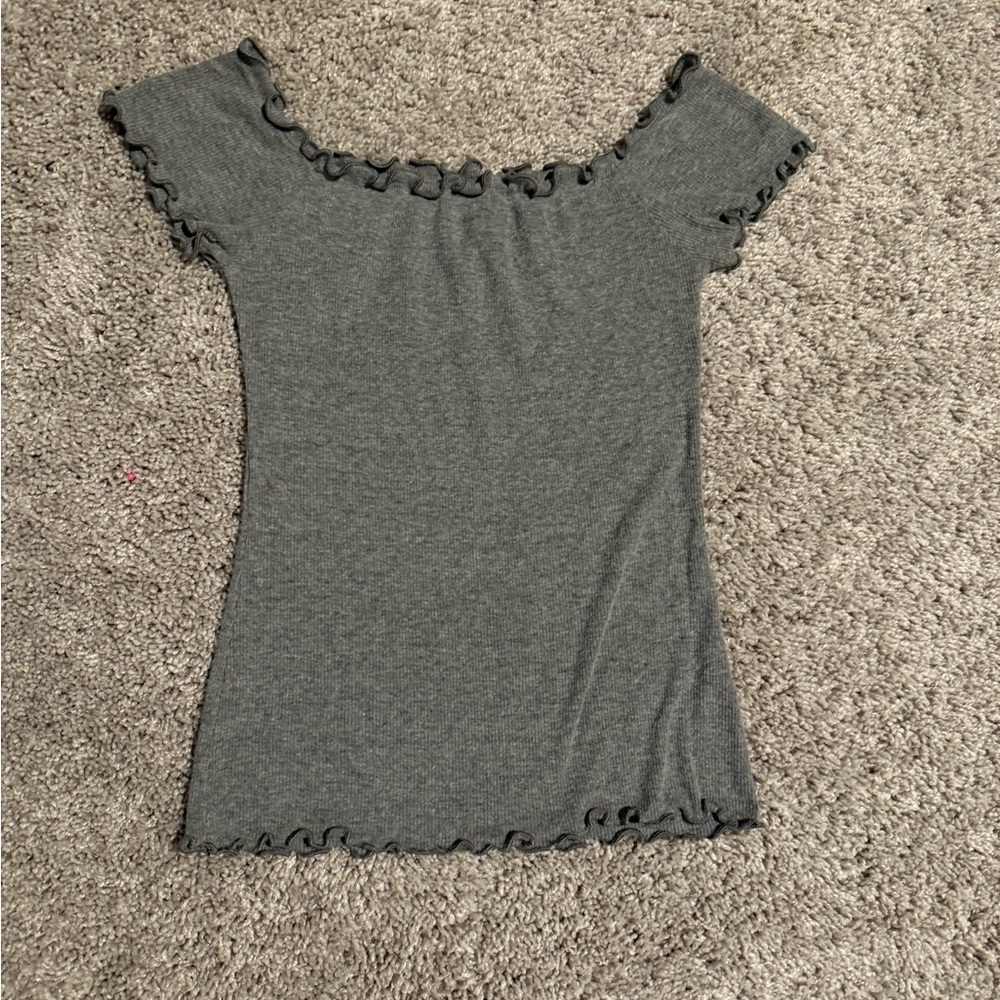 Hollister Charcoal Off-Shoulder Ruffle Top